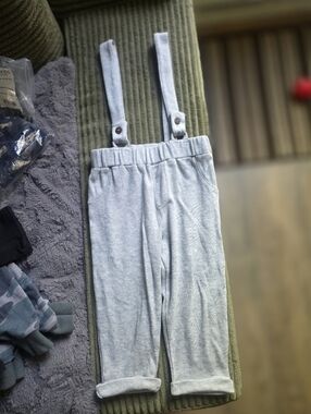 Alpaca Whool Light Gray Ribbed Suspender Pants